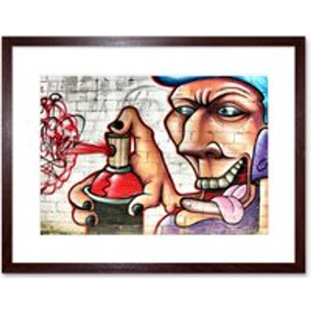 Wall Art Print Graffiti Tagger Spray Can Framed - Brown - W7 inch x H9 inch
