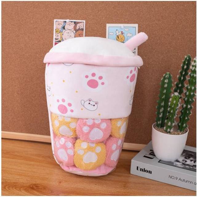 (Pink) Bubble Tea Boba Cup Plush Toy Pillow Cushion Kids Birthday Gift