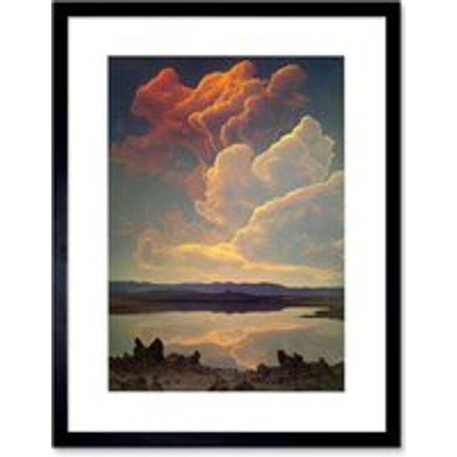 Wall Art Print Vintage Style Atmospheric Cloud Reflections in Lake Modern Watercolour Painting Artwork Framed 9X7 Inch - Black - W7 inch x H9 inch