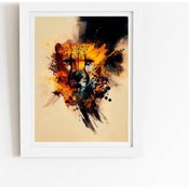 Cheetah Face Splashart Framed Art Print - White - W8 inch x H10 inch