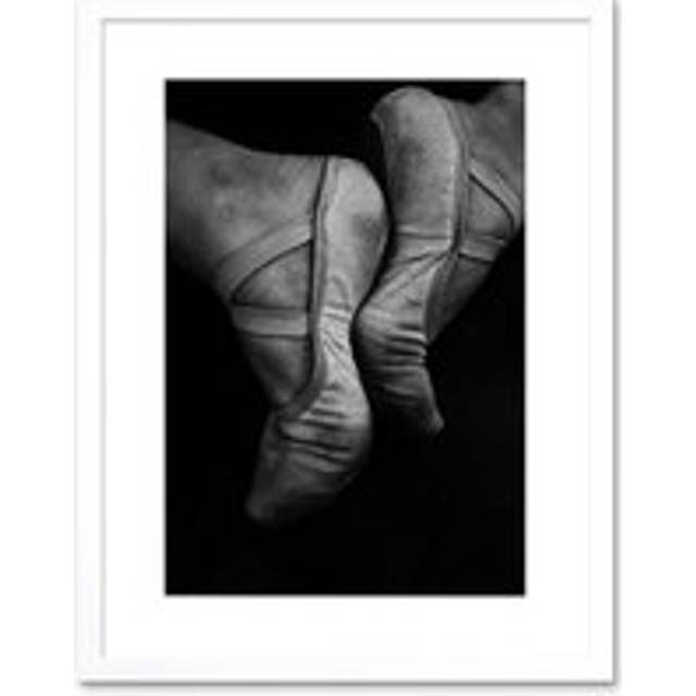 Wall Art Print Ballerina Ballet Shoes Framed - White - W7 inch x H9 inch