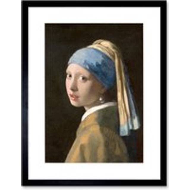 Wall Art Print Johannes Vermeer Girl with a Pearl Earring Reproduction Painting Artwork Framed 9X7 Inch - Black - W7 inch x H9 inch