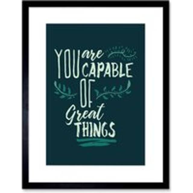 Wall Art Print Motivational You are Capable Great Things Framed - Black - W7 inch x H9 inch
