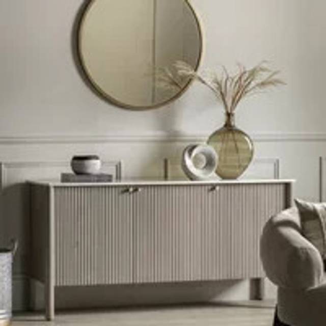 Mango Wood Fluted Sideboard with Marble Top - Marmon - Caspian House - Grey