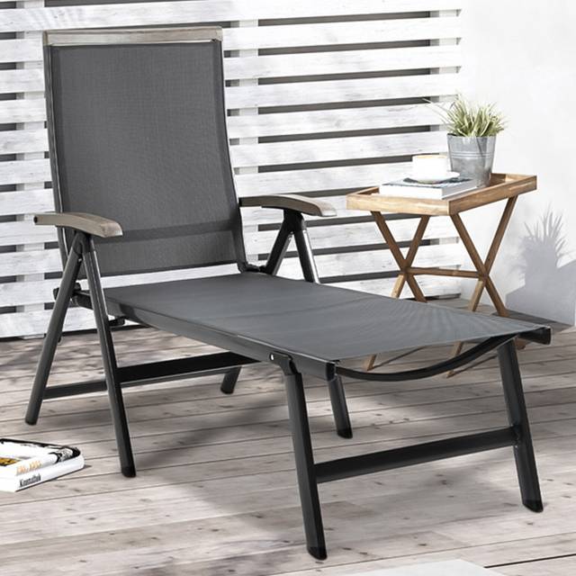 Outsunny Grey Chaise Adjustable Sun Lounger - 1 Seater