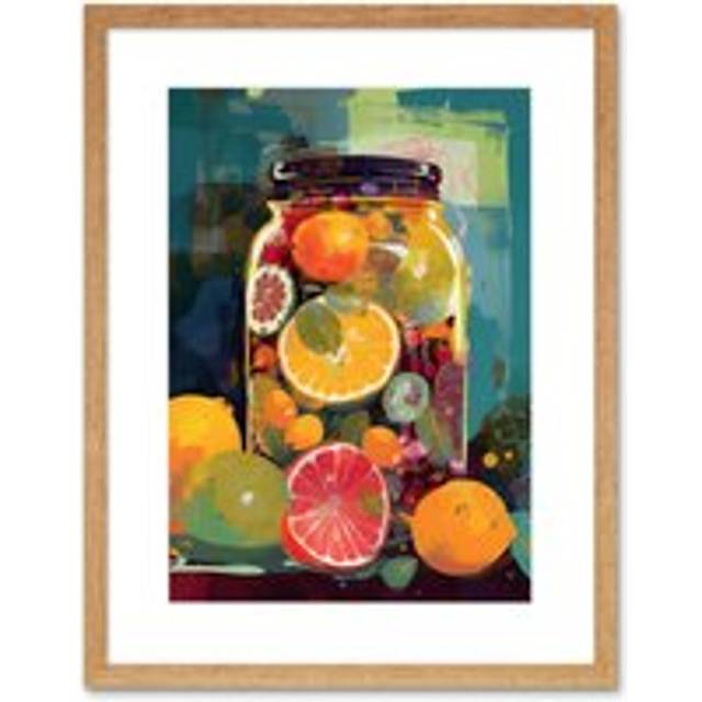 Wall Art Print A Jar of Homemade Citrus Fruit Preserves Artwork Framed 9X7 Inch - Beige - W7 inch x H9 inch