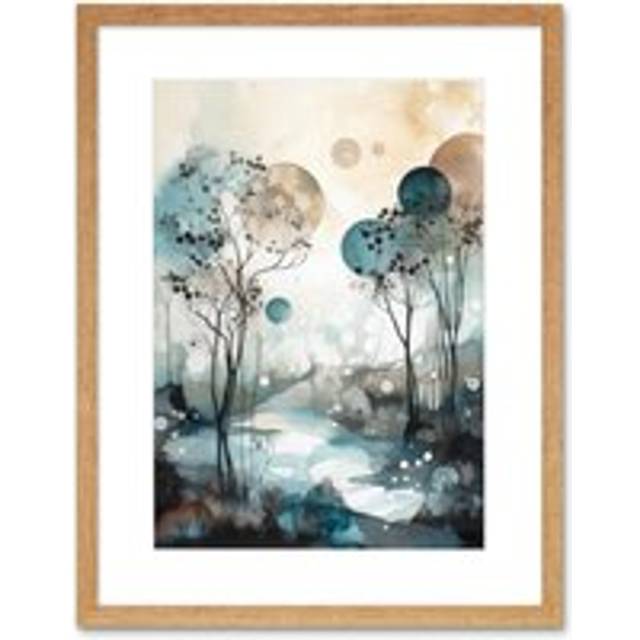 Wall Art Print Snowfall over Autumn Trees in Snowy River Dream Landscape Modern Watercolour Painting Artwork Framed 9X7 Inch - Beige - W7 inch x H9 in - W7 inch x H9 inch