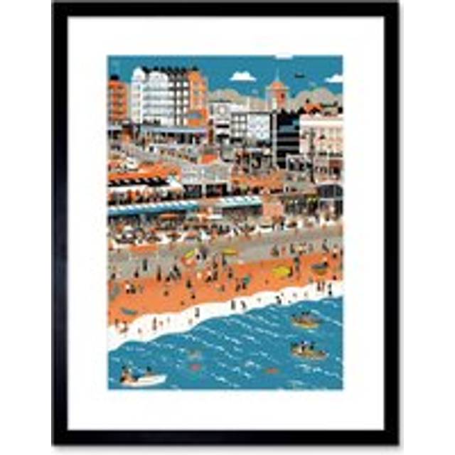 Wall Art Print Brighton Beach and Palace Pier Modern Abstract Artwork Framed 9X7 Inch - Black - W7 inch x H9 inch