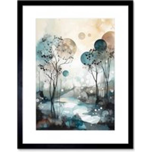 Wall Art Print Snowfall over Autumn Trees in Snowy River Dream Landscape Modern Watercolour Painting Artwork Framed 9X7 Inch - Black - W7 inch x H9 in - W7 inch x H9 inch