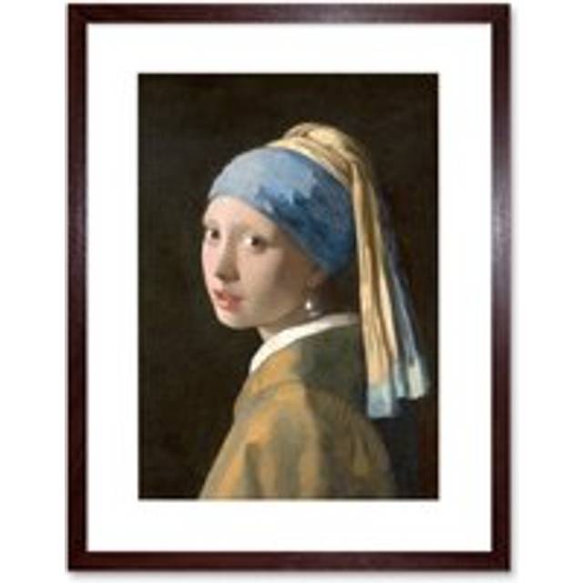 Wall Art Print Johannes Vermeer Girl with a Pearl Earring Reproduction Painting Artwork Framed 9X7 Inch - Brown - W7 inch x H9 inch