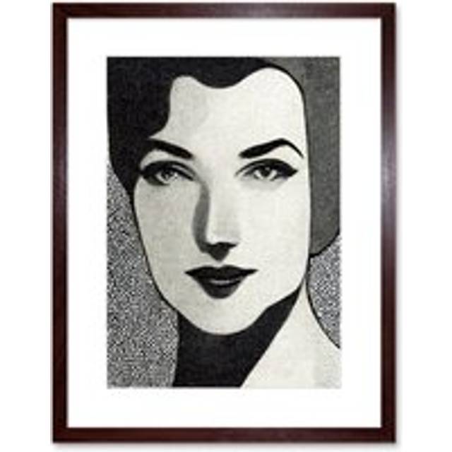 Wall Art Print Monochrome Art Deco Black and White Woman Portrait Charcoal Artwork Framed 9X7 Inch - Brown - W7 inch x H9 inch
