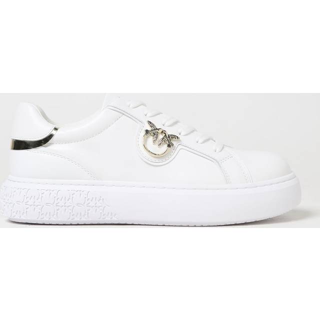 Pinko, Baskets plates compensées avec logo en métal, Blanc/platine, 35