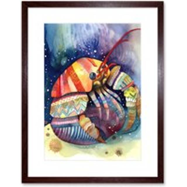 Wall Art Print Hermit Crab Folk Art Watercolour Painting Artwork Framed 9X7 Inch - Brown - W7 inch x H9 inch