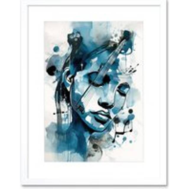 Wall Art Print Melody Muse a Musician's Vision in Midnight Blue Modern Watercolour Painting Artwork Framed 9X7 Inch - White - W7 inch x H9 inch