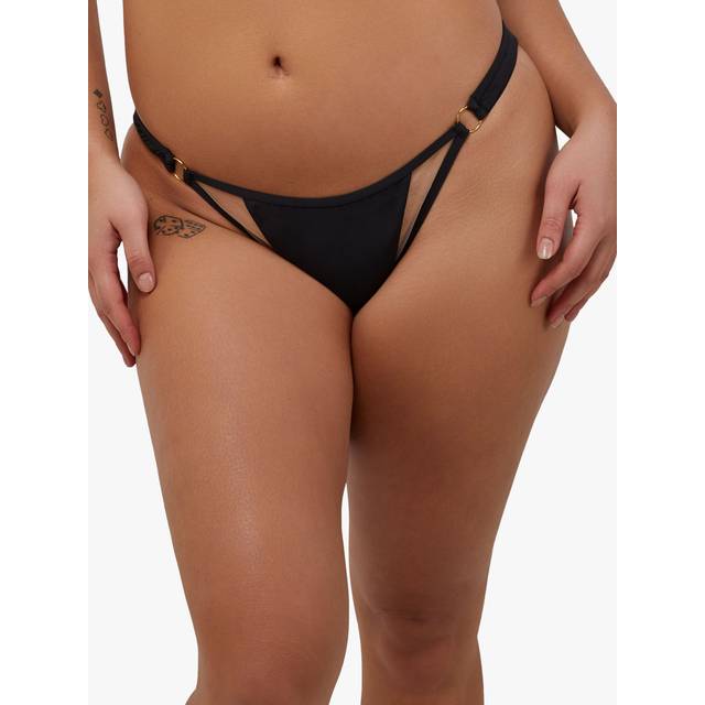 Womens Eloise Black Mid-Rise Bikini Bottoms With Nude Mesh Inserts - 10