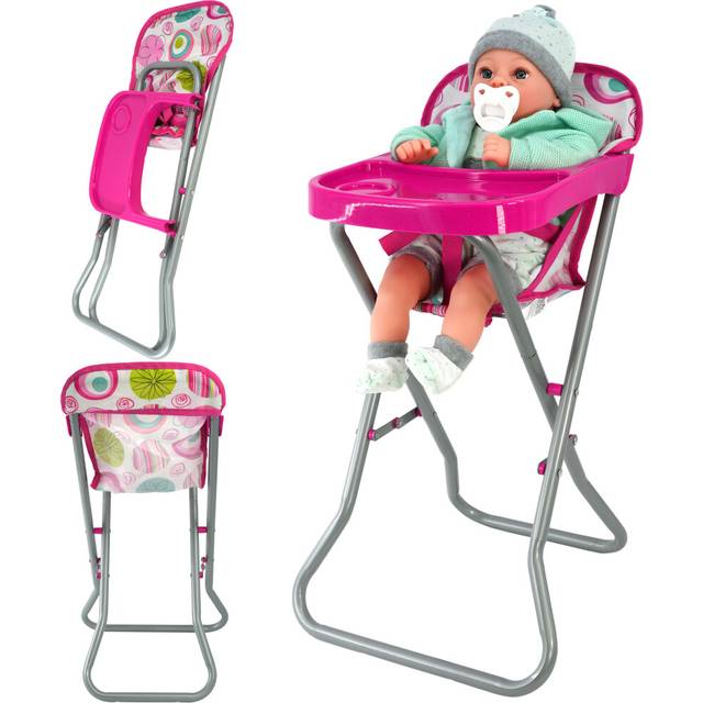 The Magic Toy Shop Dolls Feeding High Chair Folding Metal Frame Dolls Furniture Pretend Play Toy