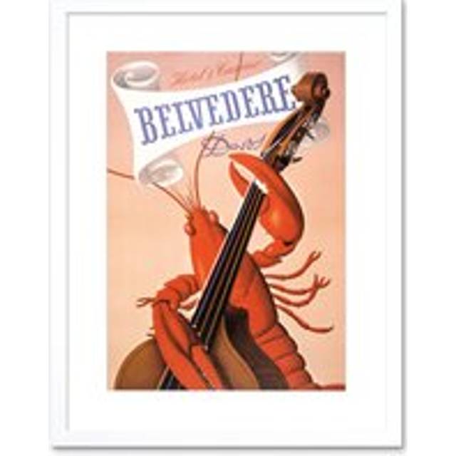 Wall Art Print Belvedere Hotel Casino Lobster Cello Davos Artwork Framed 9X7 Inch - White - W7 inch x H9 inch