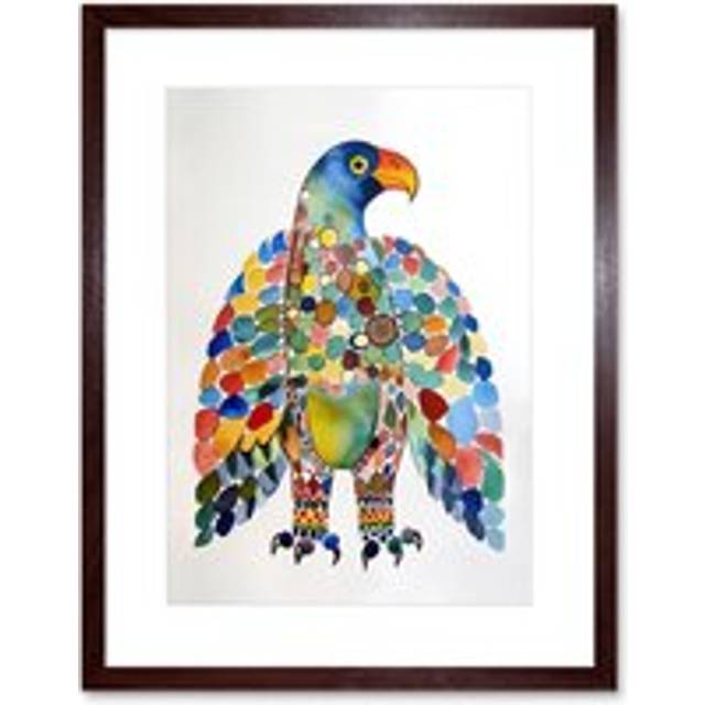 Wall Art Print Bald Eagle Multicolour Pattern Portrait Folk Art Watercolour Painting Artwork Framed 9X7 Inch - Brown - W7 inch x H9 inch