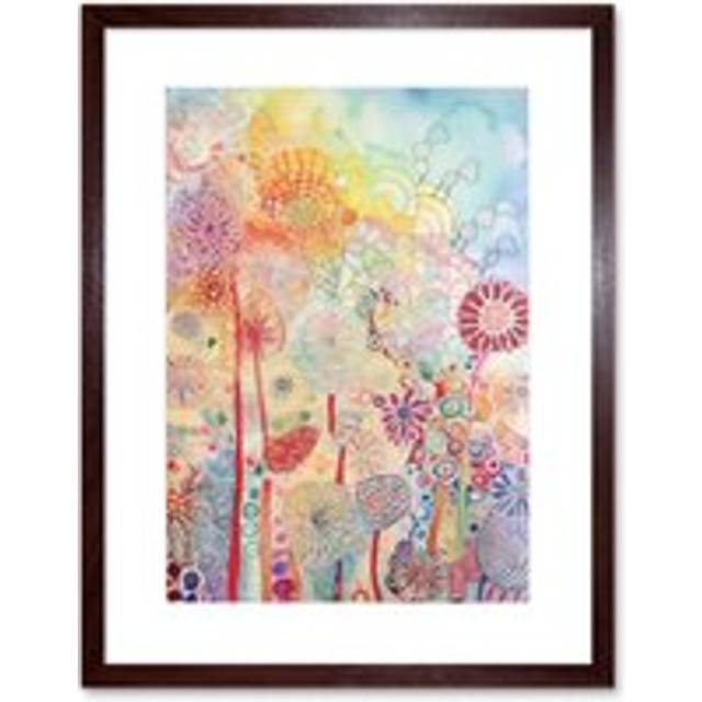 Wall Art Print Lace Pattern Flowers Multicoloured Folk Art Watercolour Painting Artwork Framed 9X7 Inch - Brown - W7 inch x H9 inch