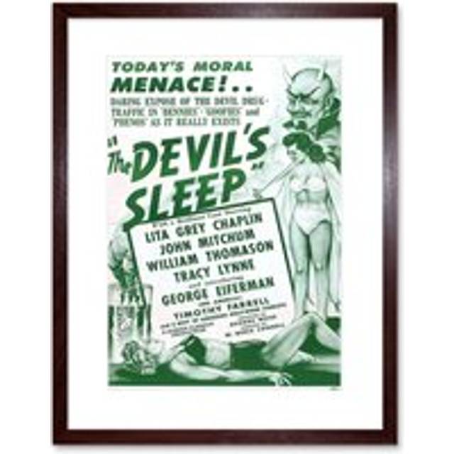 Wall Art Print The Devils Sleep Bennies Phenos Drugs 1950's Green Framed - Brown - W7 inch x H9 inch