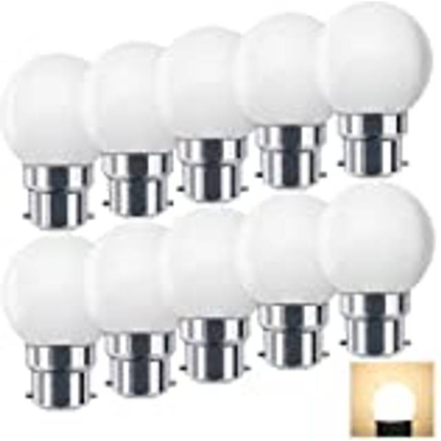 10 Pack Warm White B22 Bayonet LED Small Golf Ball Bulbs, Energy Saving Light Bulbs, 1W=10W, for Outdoor Garden Patio, Halloween, Christmas, Tree, Fai