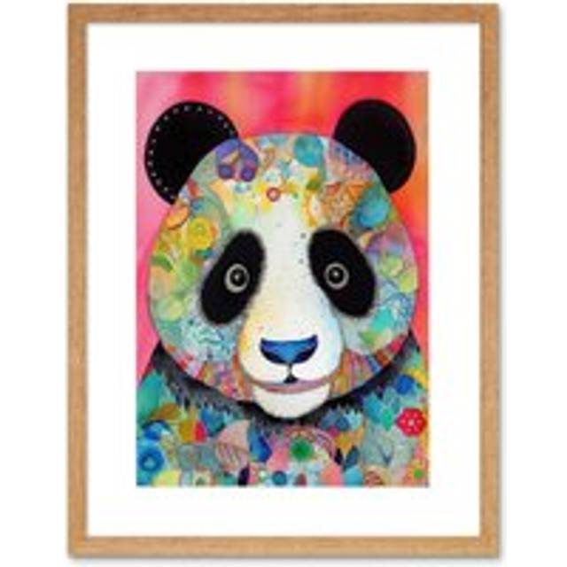 Wall Art Print Panda Spirit Animal Portrait Folk Art Watercolour Painting Artwork Framed 9X7 Inch - Beige - W7 inch x H9 inch