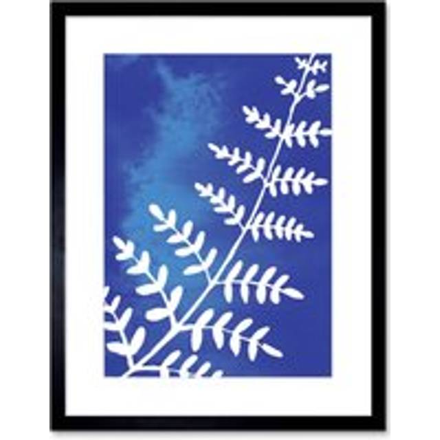 Wall Art Print Fern Leaves Watercolour Artwork Framed 9X7 Inch - Black - W7 inch x H9 inch