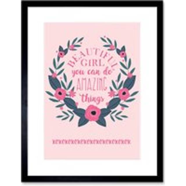 Wall Art Print Kids Girl Beautiful Amazing Pink Floral Framed - Black - W7 inch x H9 inch
