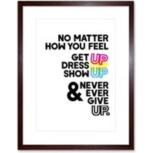 Wall Art Print Motivational Get Up Never Give Up CMYK Framed - Brown - W7 inch x H9 inch