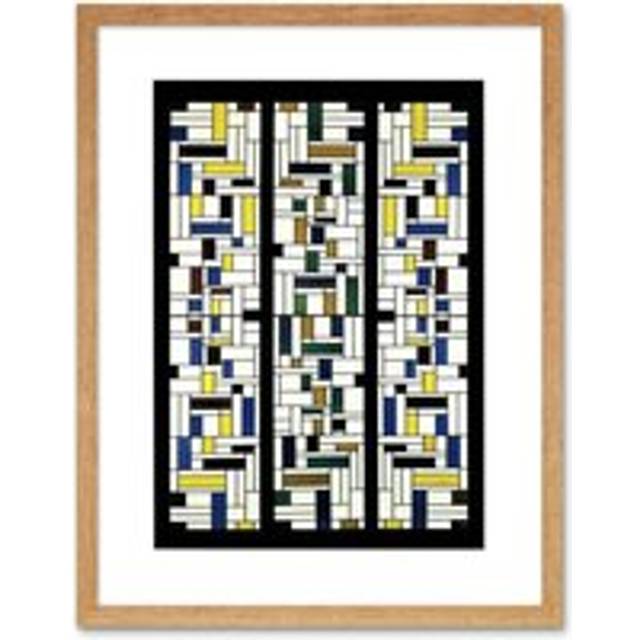 Wall Art Print Van Doesburg Stained Glass Composition IV Artwork Framed 9X7 Inch - Beige - W7 inch x H9 inch