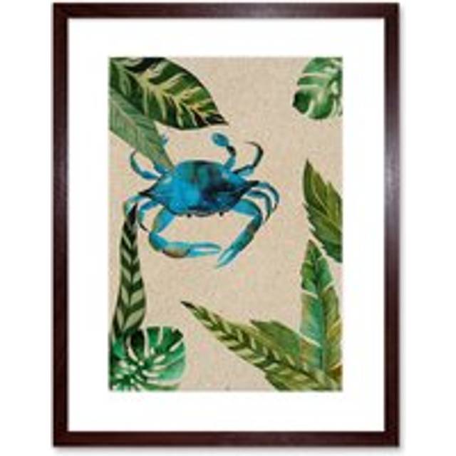 Wall Art Print Crab with Leaves Framed - Brown - W7 inch x H9 inch