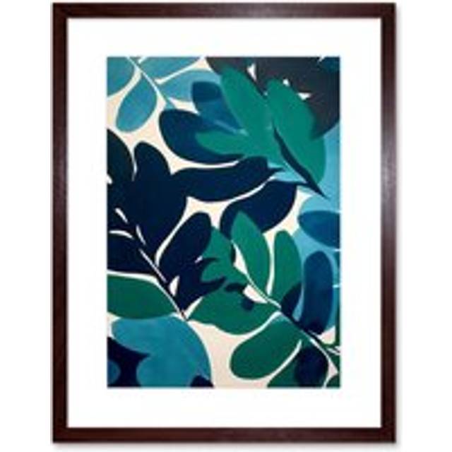 Wall Art Print Henri Matisse Style Leaves Watercolour Painting Blue Green Botanical Boho Leaf Artwork Framed 9X7 Inch - Brown - W7 inch x H9 inch