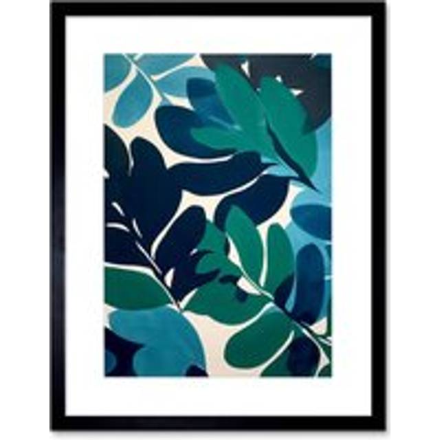 Wall Art Print Henri Matisse Style Leaves Watercolour Painting Blue Green Botanical Boho Leaf Artwork Framed 9X7 Inch - Black - W7 inch x H9 inch