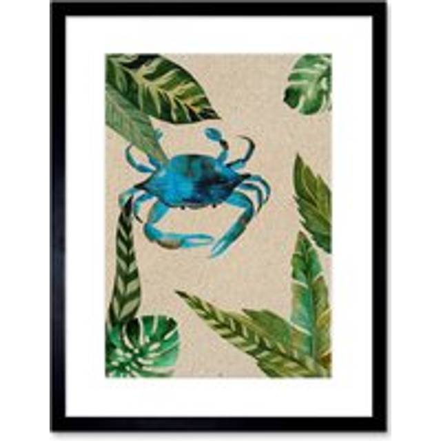 Wall Art Print Crab with Leaves Framed - Black - W7 inch x H9 inch