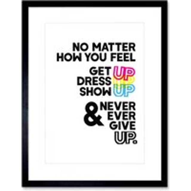 Wall Art Print Motivational Get Up Never Give Up CMYK Framed - Black - W7 inch x H9 inch