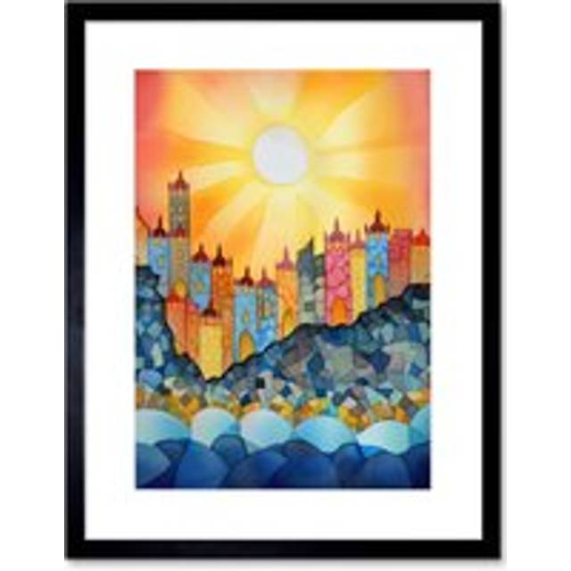 Wall Art Print Tangier Costal Cliff Sunrise Folk Artwork Framed 9X7 Inch - Black - W7 inch x H9 inch