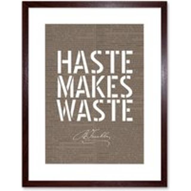 Wall Art Print Dictionary Page Quote Benjamin Franklin Haste Makes Waste Artwork Framed 9X7 Inch - Brown - W7 inch x H9 inch