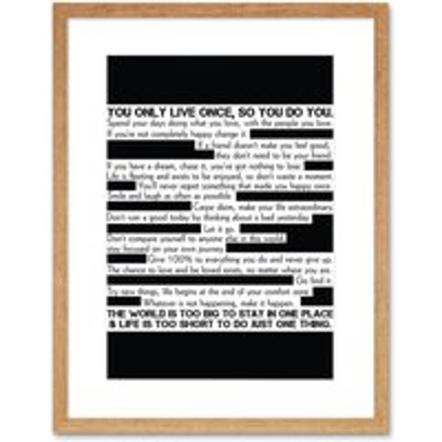 Wall Art Print Motivational Manifesto Advice Typography Black White Framed - Beige - W7 inch x H9 inch