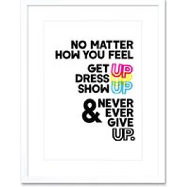 Wall Art Print Motivational Get Up Never Give Up CMYK Framed - White - W7 inch x H9 inch