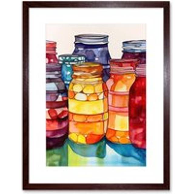 Wall Art Print Coloured Glass Canning Jars Still Life Watercolour Painting Artwork Framed 9X7 Inch - Brown - W7 inch x H9 inch