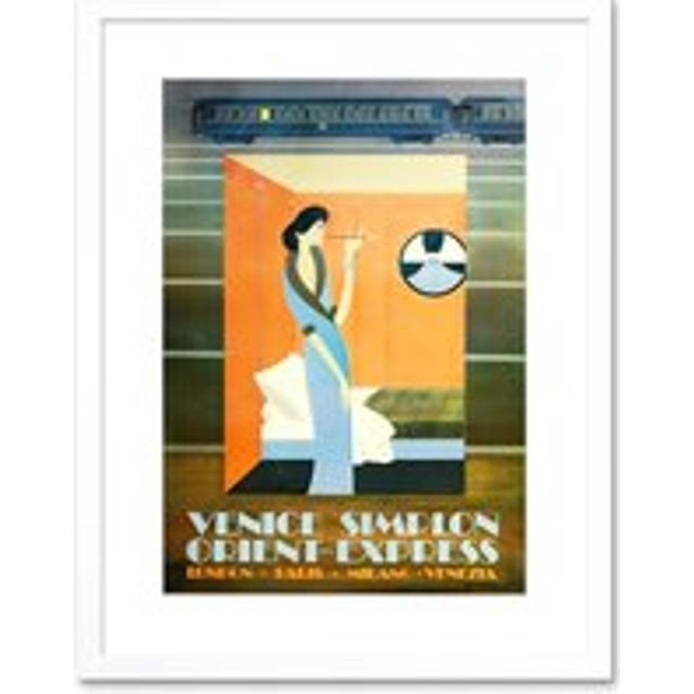 Wall Art Print Orient Express Train London Paris Venice Artwork Framed 9X7 Inch - White - W7 inch x H9 inch