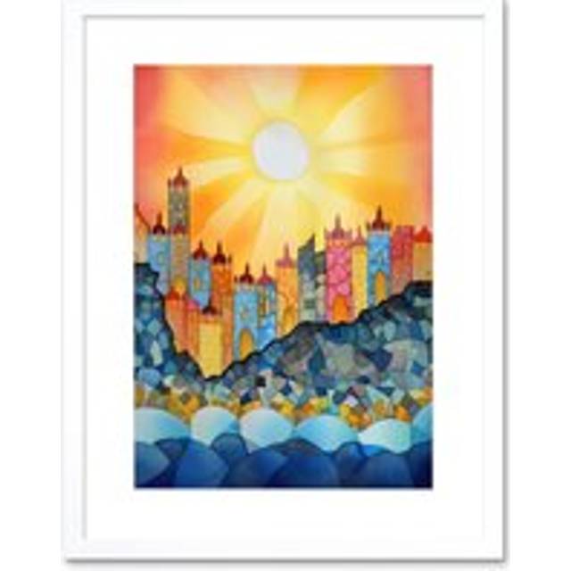 Wall Art Print Tangier Costal Cliff Sunrise Folk Artwork Framed 9X7 Inch - White - W7 inch x H9 inch