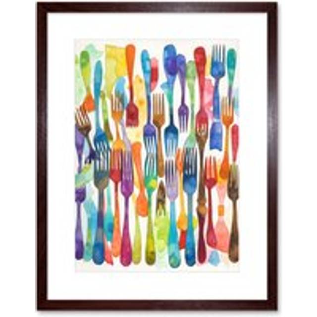 Wall Art Print Cutlery Pattern Multicoloured Forks Watercolour Painting Artwork Framed 9X7 Inch - Brown - W7 inch x H9 inch