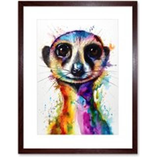 Wall Art Print Meerkat Splash Paint Watercolour Painting Artwork Framed 9X7 Inch - Brown - W7 inch x H9 inch