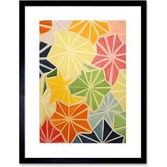 Wall Art Print Colourful Slices of Star Fruit Bright Watercolour Painting Abstract Carambola Kitchen Artwork Framed 9X7 Inch - Black - W7 inch x H9 in - W7 inch x H9 inch