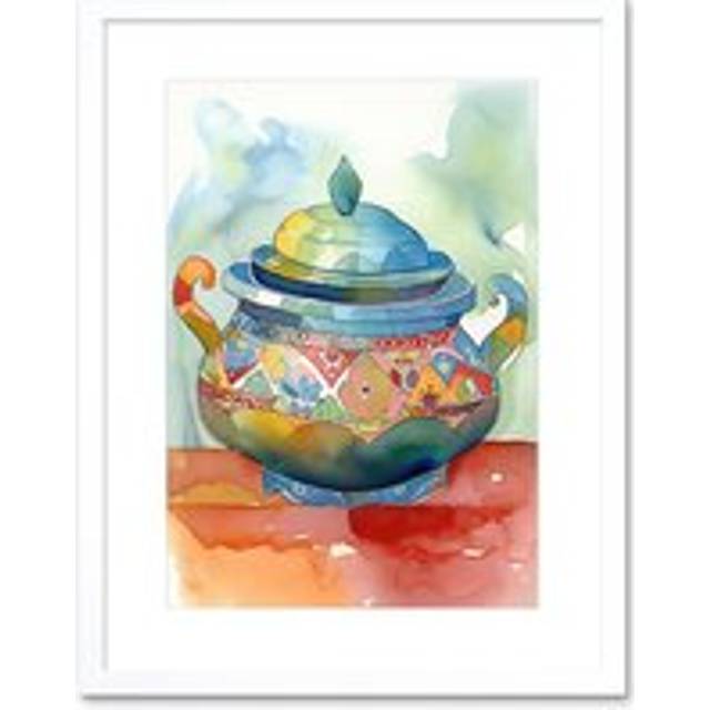 Wall Art Print Soup Tureen With Patterns Folk Artwork Framed 9X7 Inch - White - W7 inch x H9 inch