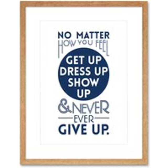Wall Art Print Motivational Get Up Never Give Up Framed - Beige - W7 inch x H9 inch