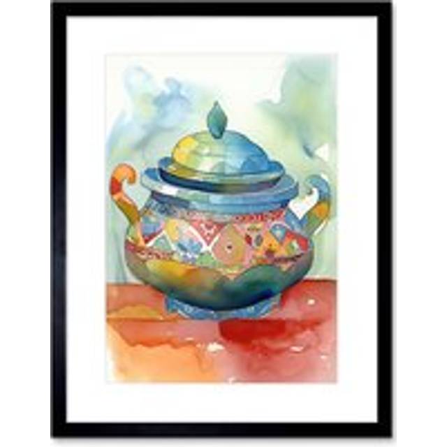 Wall Art Print Soup Tureen With Patterns Folk Artwork Framed 9X7 Inch - Black - W7 inch x H9 inch