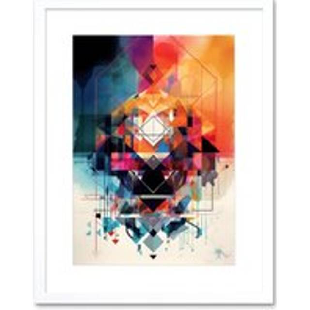 Wall Art Print Abstract Geometric Spectral Prism Kaleidoscope Colour Light Shapes Modern Watercolour Artwork Framed 9X7 Inch - White - W7 inch x H9 in - W7 inch x H9 inch
