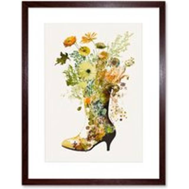 Wall Art Print Wildflower Bouquet in High Heel Boot Glass Vase Artwork Framed 9X7 Inch - Brown - W7 inch x H9 inch
